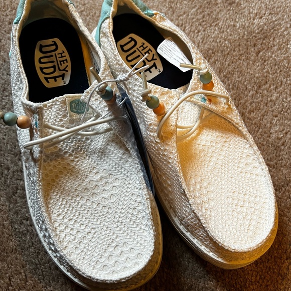 Hey Dude White and Turquoise Casual Shoes - Picture 2 of 6